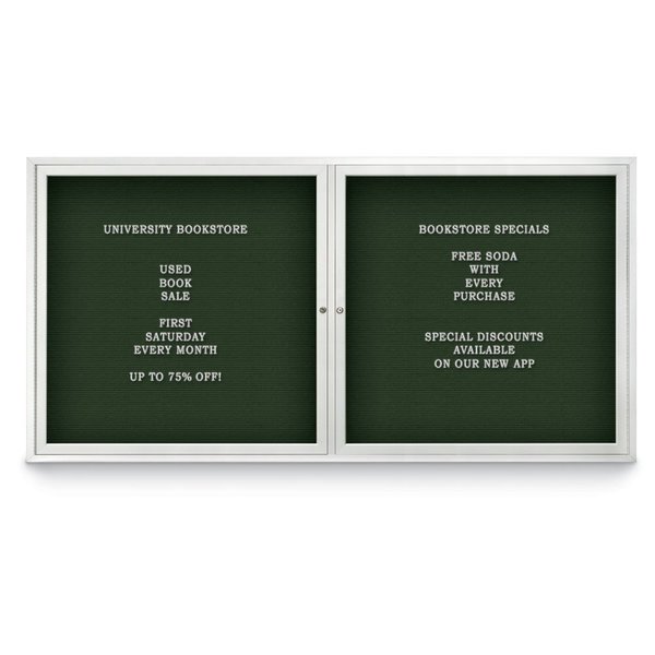 United Visual Products 72"x48" 3-Door Enclosed Outdoor Letterboard, Green Felt/Satin UV1164D-SATIN-GREEN